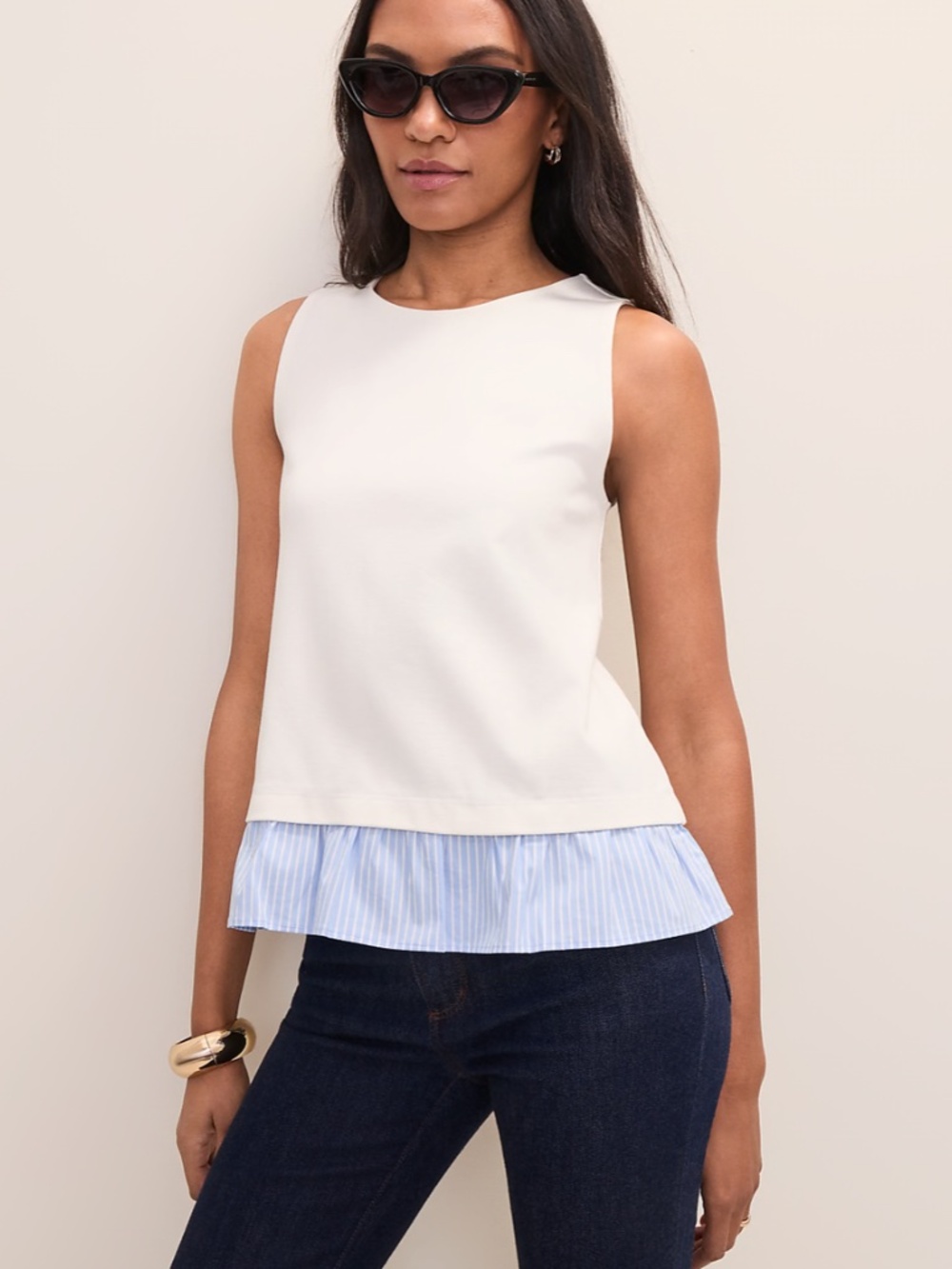 Ann Taylor Weekend Layered Ruffle Tank - Cream - Large - Picture 1 of 8